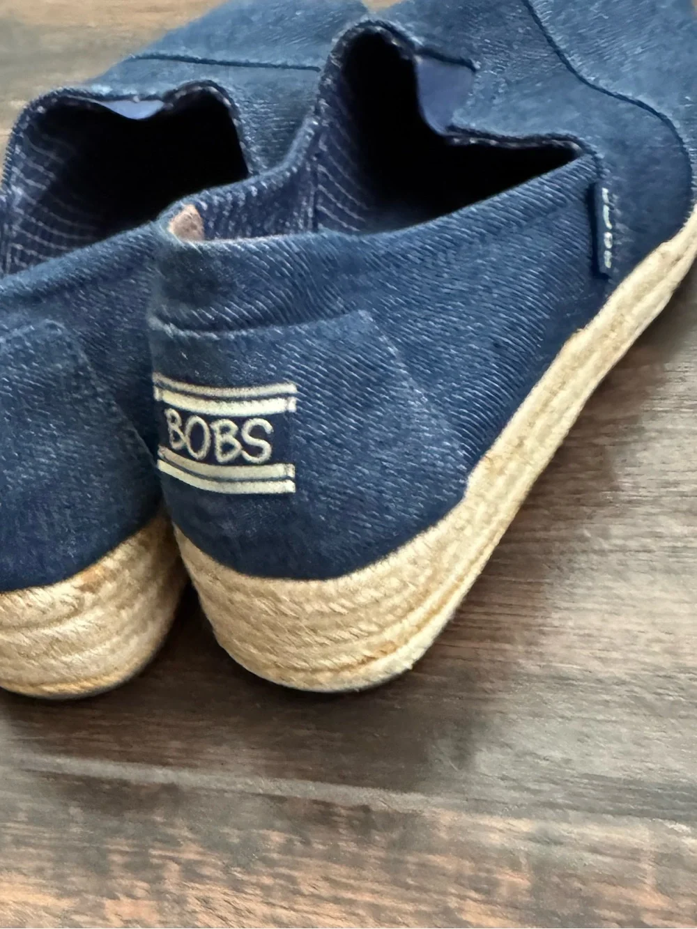 BOBS from Skechers Blue Denim Espadrille Slip On Flat Shoes EUC Size 7
